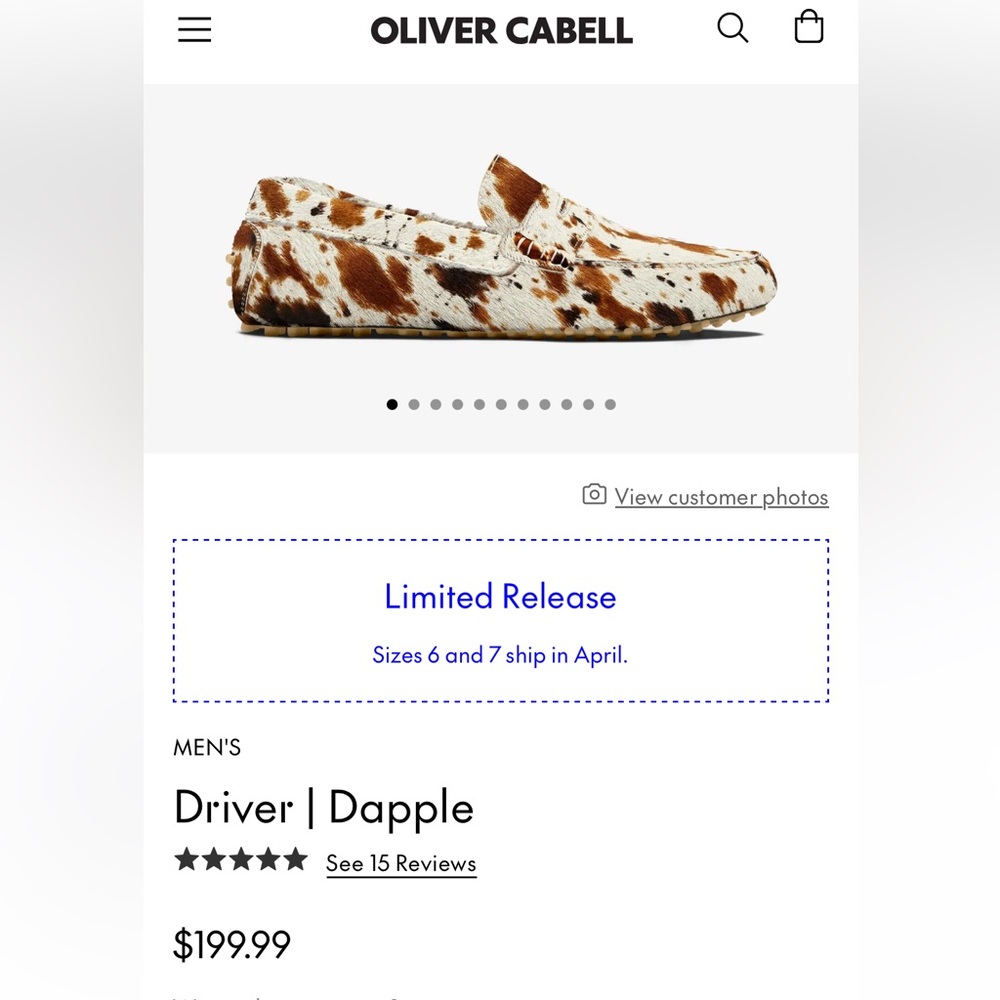 Oliver Cabell brand new never worn men’s driving shoe size 10